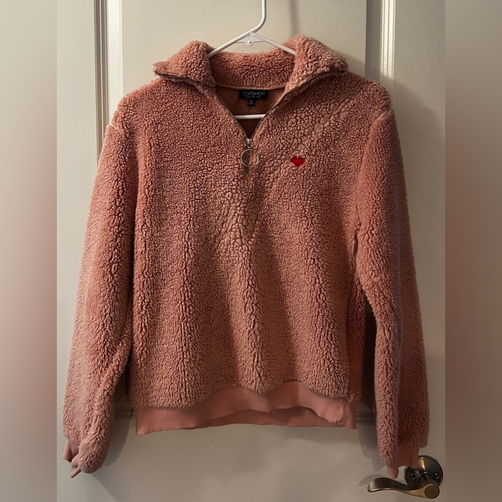 TOPSHOP Borg 1/4 zip sweatshirt size 4